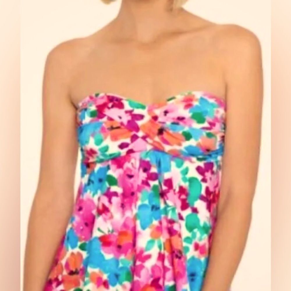 🛍️Swim Solution Twisted Bandeau Tankini floral Tankini Top Size:14.💥